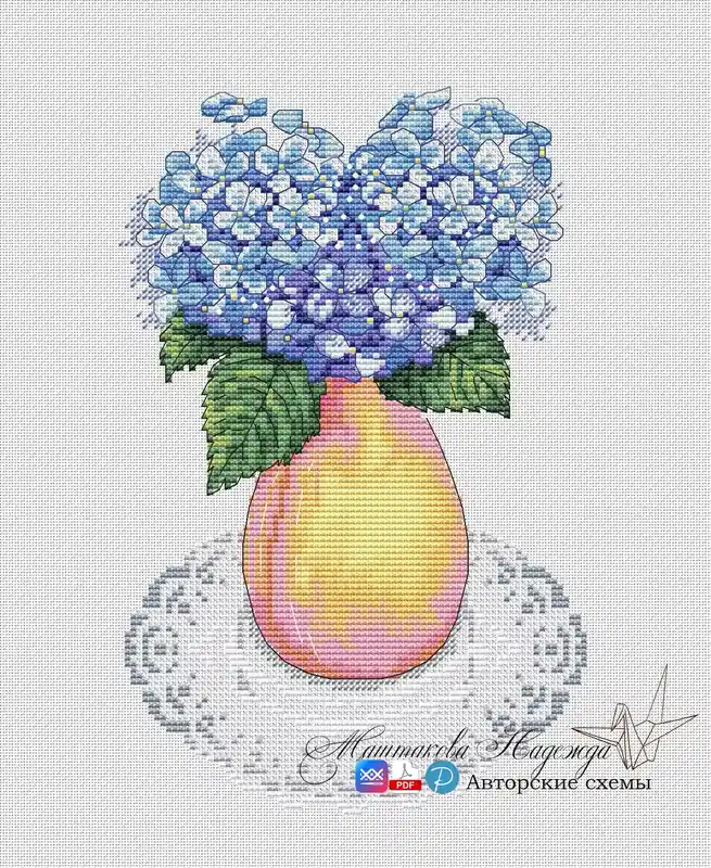 Blue Hydrangea - PDF Cross Stitch Pattern Same Day Shipping
