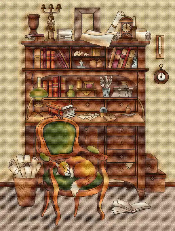 Desk with Ginger Cat. Little Kitten - PDF Cross Stitch Pattern Hot Deal