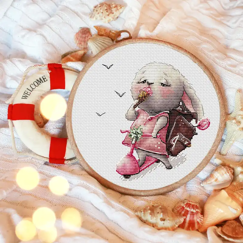 Popular Rabbit with Scooter - PDF Cross Stitch Pattern