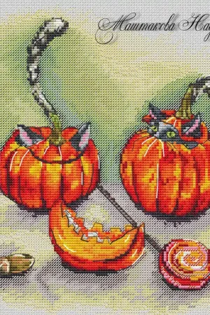 Halloween Pumpkins with Cat 2 - PDF Cross Stitch Pattern Money Back Guarantee
