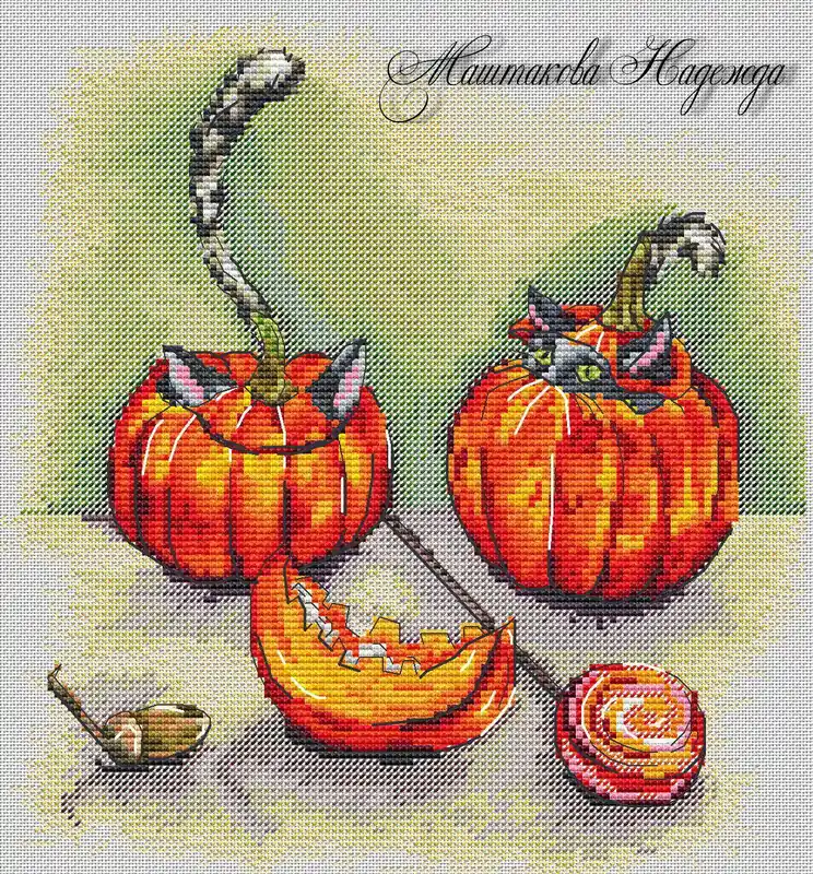 Halloween Pumpkins with Cat 2 - PDF Cross Stitch Pattern Money Back Guarantee