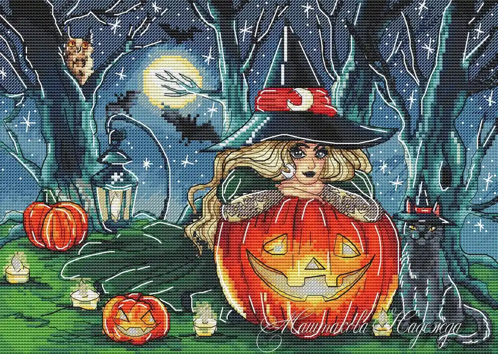 Halloween Pumpkins and Witch - PDF Cross Stitch Pattern Mega Sale