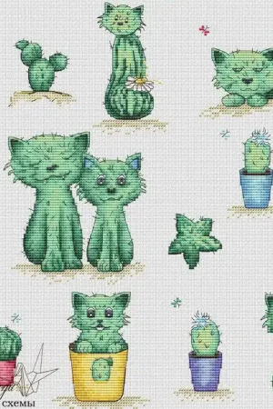 Succulent Cats & Kittens. Cactuses - PDF Cross Stitch Pattern Limited Time