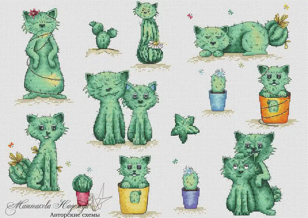 Succulent Cats & Kittens. Cactuses - PDF Cross Stitch Pattern Limited Time