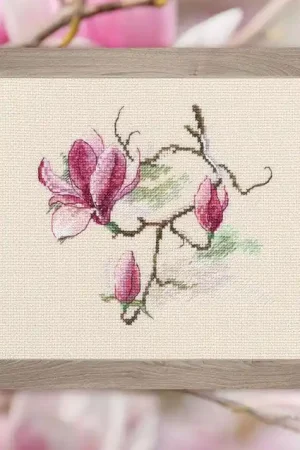 Magnolia flowers M731 Counted Cross Stitch Kit Worldwide Shipping