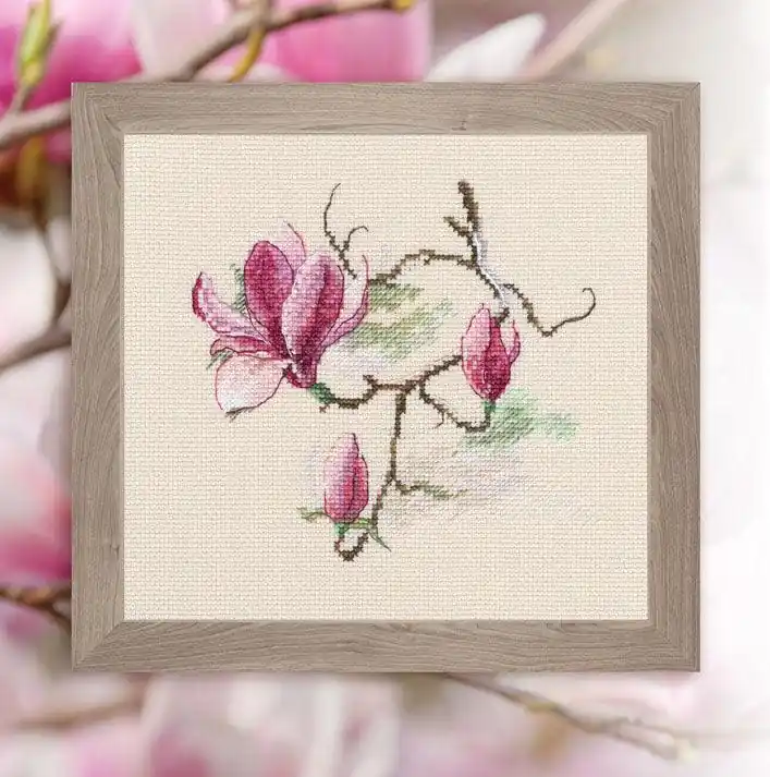Magnolia flowers M731 Counted Cross Stitch Kit Worldwide Shipping