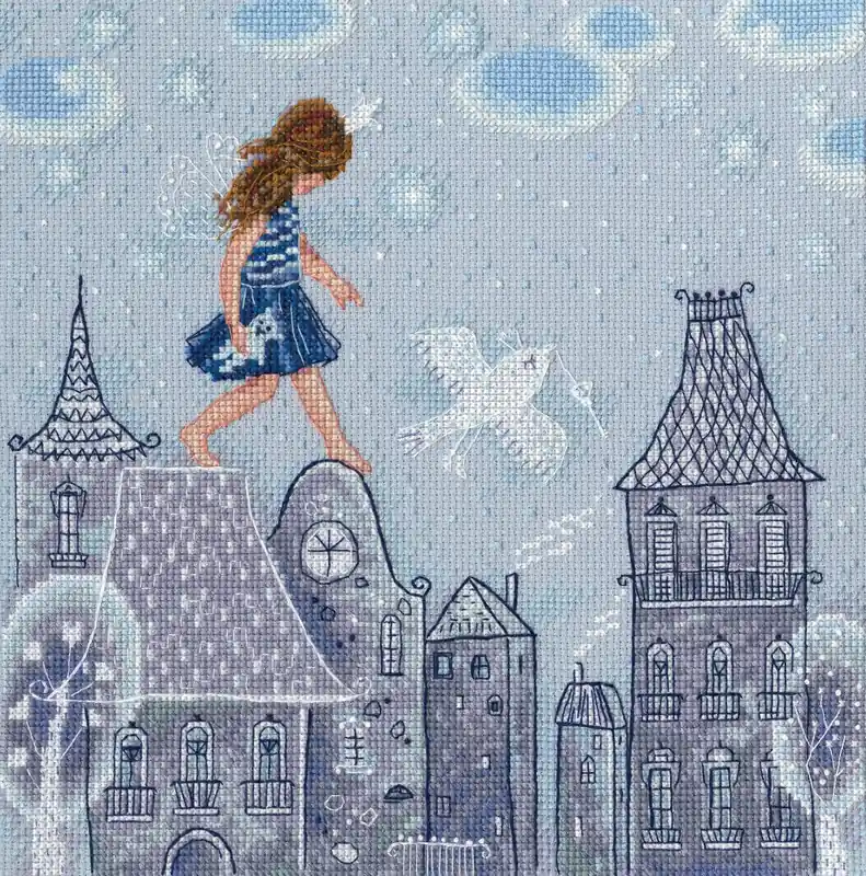 Fairy tales live on the roofs M662 Counted Cross Stitch Kit Authentic