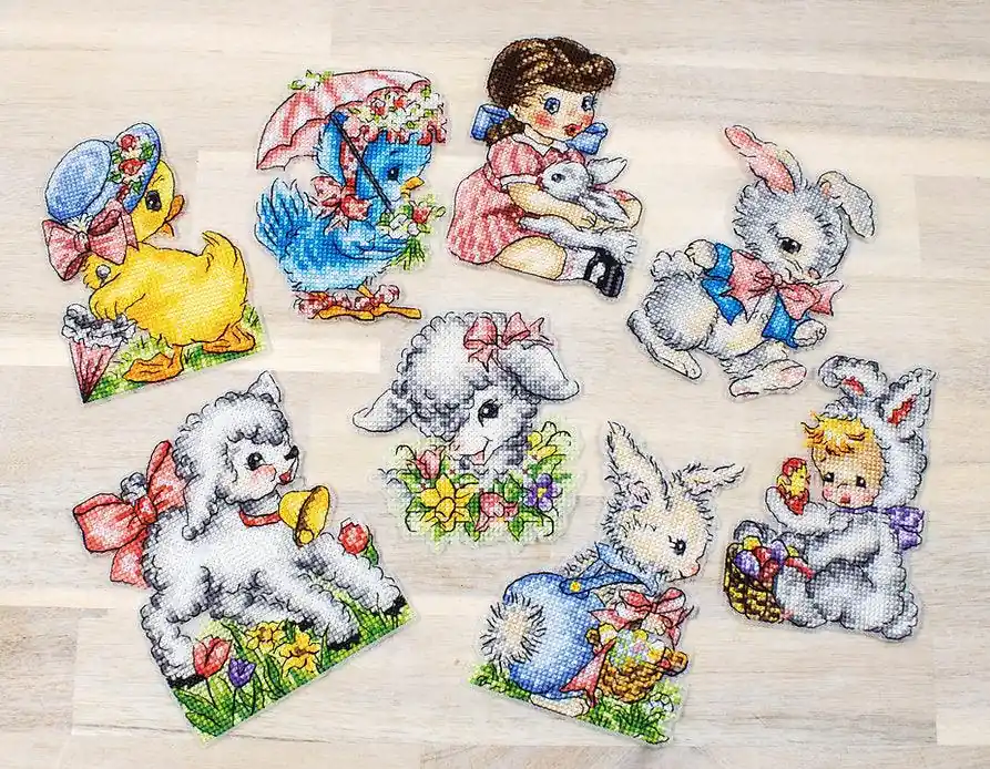 Counted Cross Stitch Kit Easter Ornaments kit of 8 pcs L8032 Free Returns