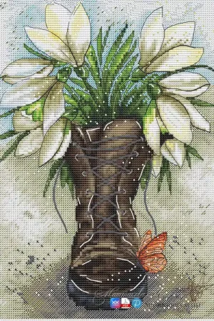 Snowdrop in a Shoe - PDF Cross Stitch Pattern Price Drop