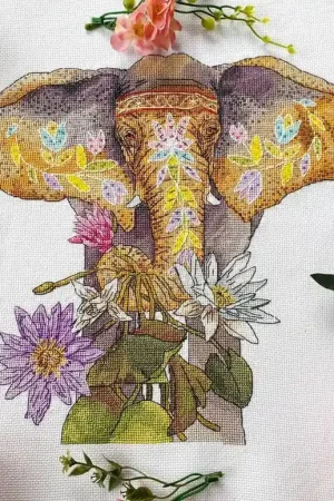 Professional Grade Elephant and Lotus - PDF Counted Cross Stitch Pattern