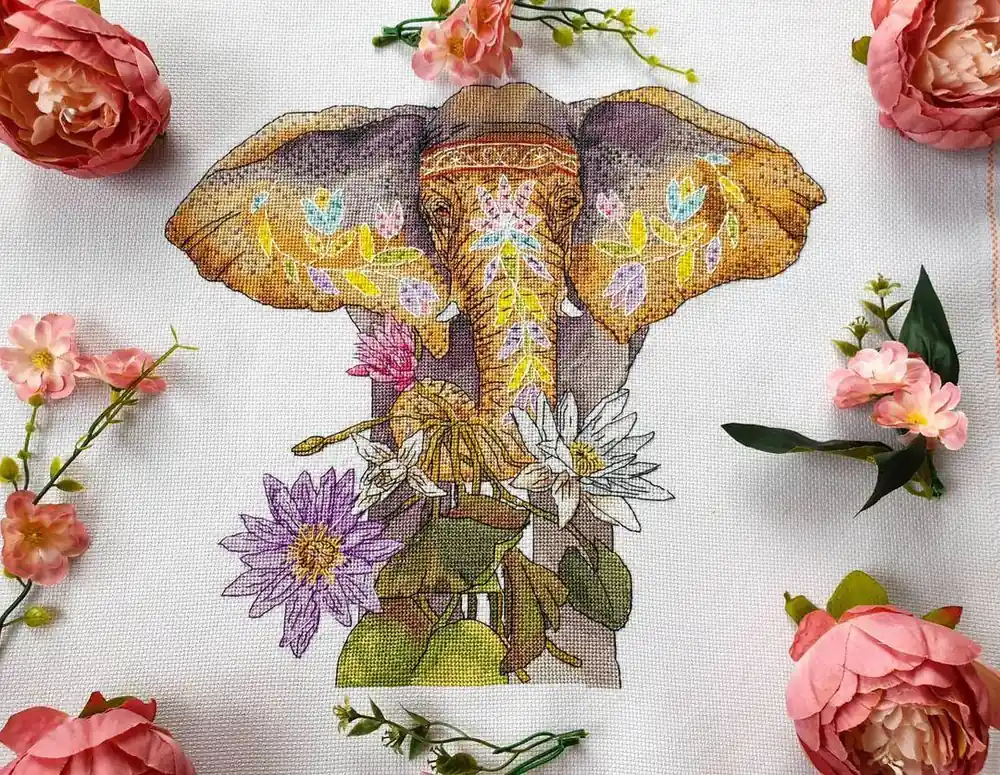 Professional Grade Elephant and Lotus - PDF Counted Cross Stitch Pattern