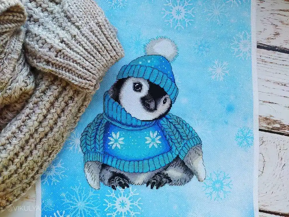 One Day Deal Christmas Penguin (blue) - PDF Counted Cross Stitch Pattern