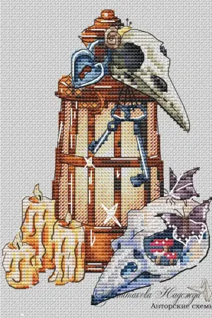 Modern Skull with a Lamp - PDF Cross Stitch Pattern
