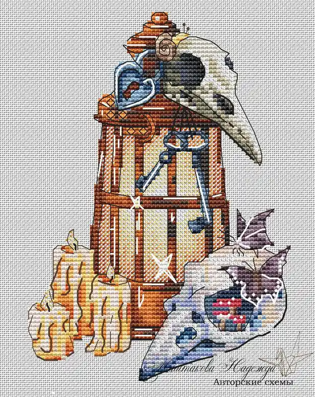 Modern Skull with a Lamp - PDF Cross Stitch Pattern