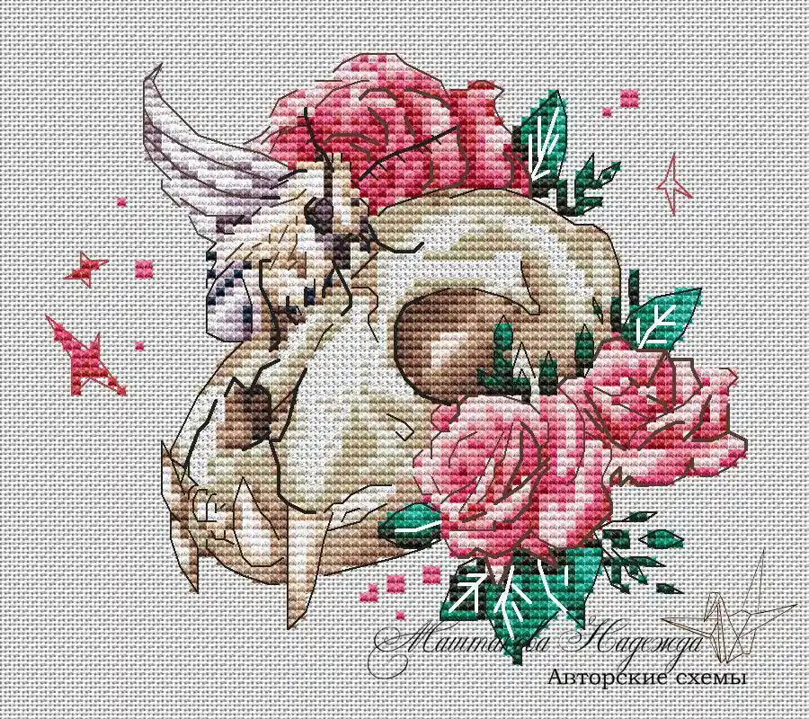 Markdown Skull with Roses - PDF Cross Stitch Pattern