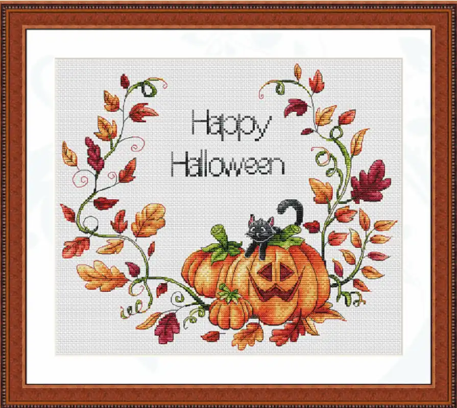 Top Pick Wreath with Pumpkins. Halloween - PDF Cross Stitch Pattern