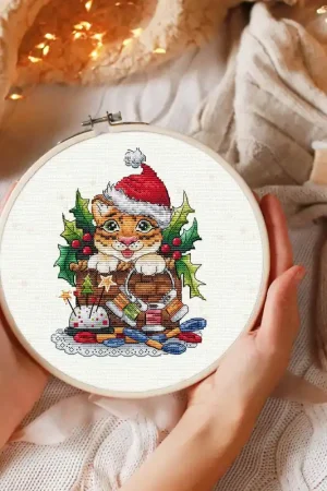 Instant Buy Christmas Tiger - PDF Cross Stitch Pattern