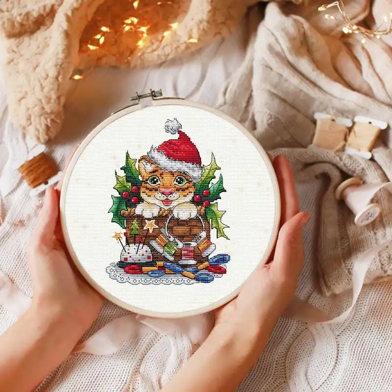 Instant Buy Christmas Tiger - PDF Cross Stitch Pattern