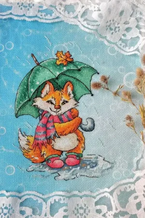 Time-Limited Fox Under Umbrella - PDF Cross Stitch Pattern