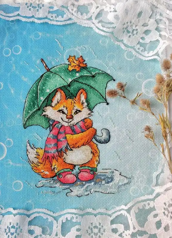 Time-Limited Fox Under Umbrella - PDF Cross Stitch Pattern