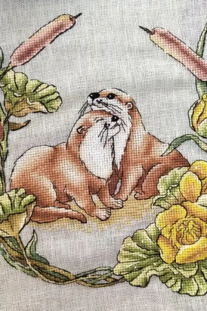 Authentic Otters in Water Lilies - PDF Cross Stitch Pattern