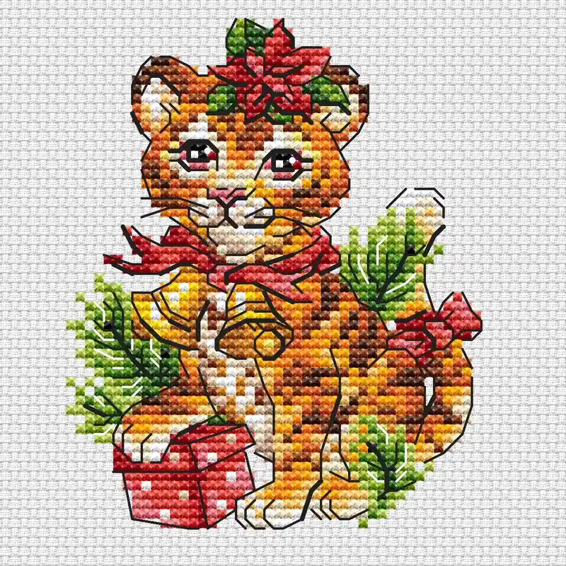 Best Price Little Christmas Tiger with Gifts - PDF Cross Stitch Pattern
