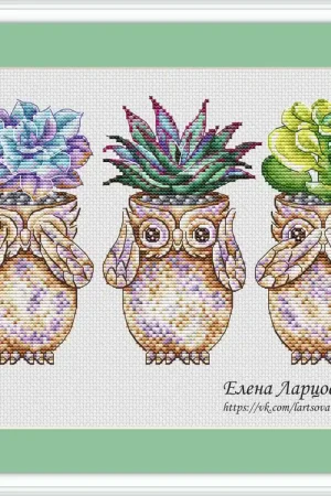 Affordable Owl Succulents - PDF Cross Stitch Pattern