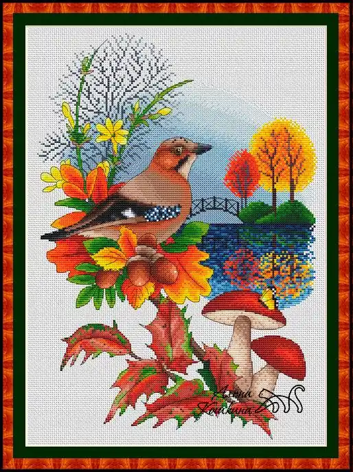 Worldwide Shipping Autumn Bird - PDF Cross Stitch Pattern