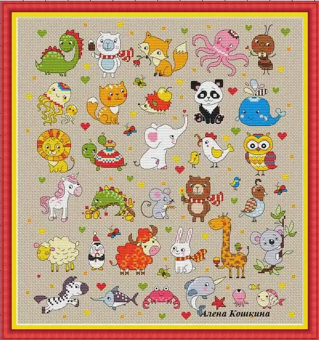 Sampler for Kids Room Animals - PDF Cross Stitch Pattern Crafted