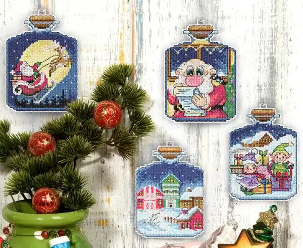 Counted cross stitch kit with plastic canvas "Christmas jars" set of 4 designs 7679 Bulk Order