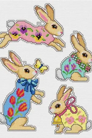 Counted cross stitch kit with plastic canvas "Easter bunnies" set of 4 designs 7676 Seasonal Sale