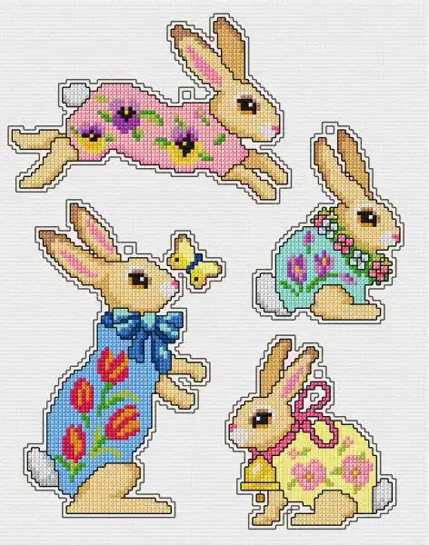 Counted cross stitch kit with plastic canvas "Easter bunnies" set of 4 designs 7676 Seasonal Sale