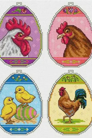 Counted cross stitch kit with plastic canvas "Easter eggs" set of 4 designs 7677 Original