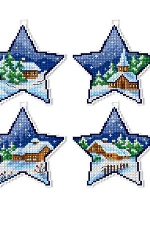 Discount Counted cross stitch kit with plastic canvas "Winter stars" set of 4 designs 7675