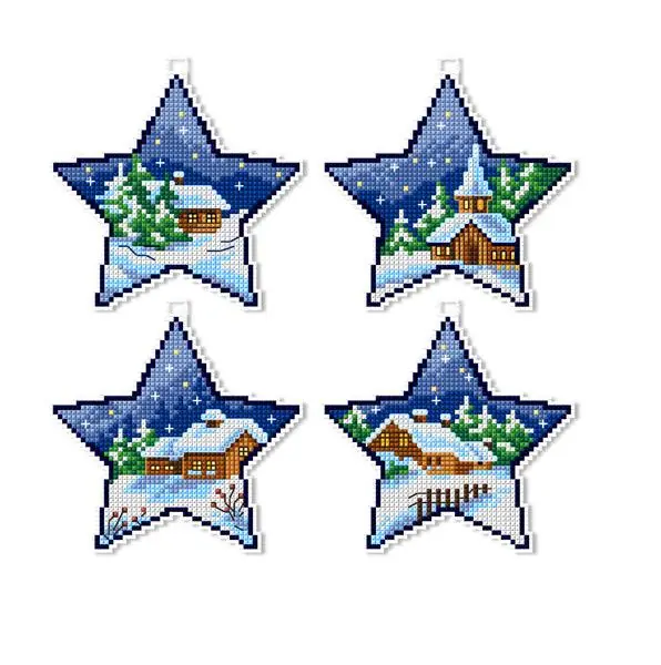 Discount Counted cross stitch kit with plastic canvas "Winter stars" set of 4 designs 7675