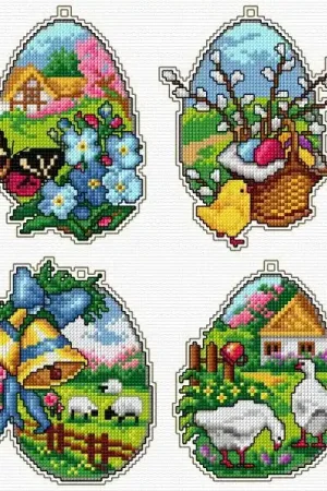 Counted cross stitch kit with plastic canvas "Easter eggs" set of 4 designs 7671 Seasonal Sale