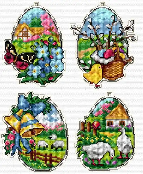 Counted cross stitch kit with plastic canvas "Easter eggs" set of 4 designs 7671 Seasonal Sale