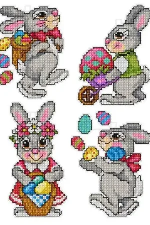 Fan Favorite Counted cross stitch kit with plastic canvas "Easter rabbits" set of 4 designs 7666