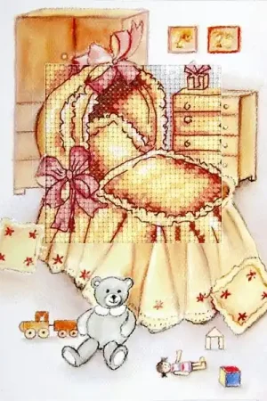 Complete counted cross stitch kit - greetings card "Craddle" 6273 Worldwide Shipping