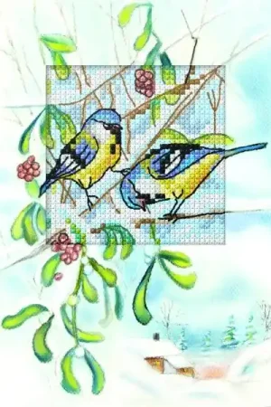 Limited Time Complete counted cross stitch kit - greetings card "Blue Titmice" 6268