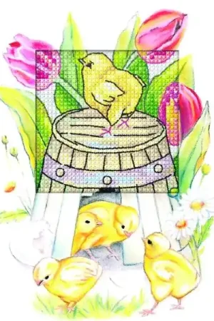 Complete counted cross stitch kit - greetings card "Easter chickens" 6265 Mega Sale