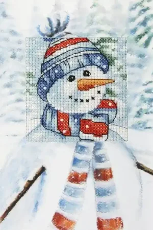 Complete counted cross stitch kit - greetings card "Snowman" 6243 Instant Buy