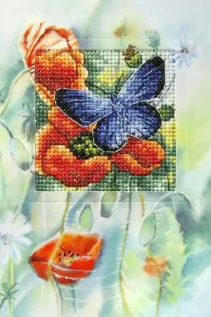 Complete counted cross stitch kit - greetings card "Flowers and butterfly" 6225 Limited Offer