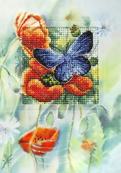 Complete counted cross stitch kit - greetings card "Flowers and butterfly" 6225 Limited Offer