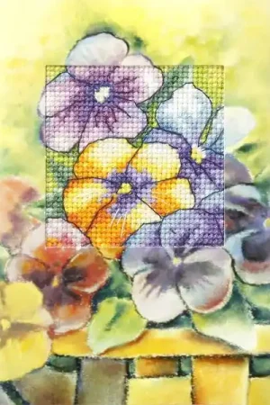 Trusted Brand Complete cross stitch kit - greetings card "Pansies" 6213