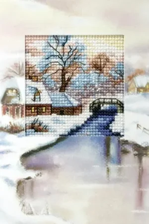 No Minimum Order Complete cross stitch kit - greetings card "Winter landscape" 6197