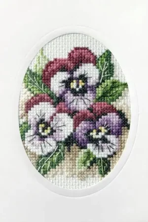 Complete cross stitch kit - greetings card "Pansies" 6161 Limited Time
