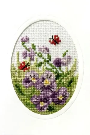 Complete cross stitch kit - greetings card "Violets" 6096 Warranty Included