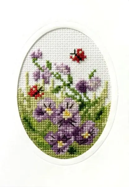 Complete cross stitch kit - greetings card "Violets" 6096 Warranty Included