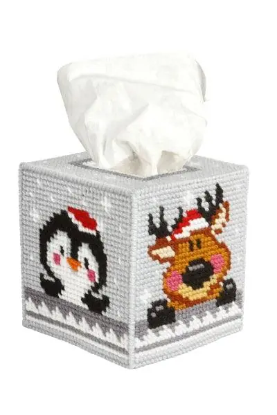 Original Tissue box cover - needlepoint (halfstitch) kit "Winter time" 5107
